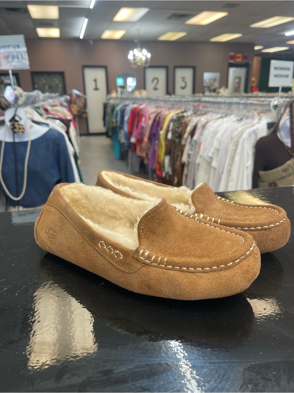 UGG Chestnut Suede Shearling-Lined Moccasin Loafers